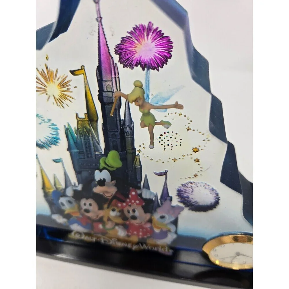 DISNEY PARKS WALT DISNEY WORLD ACRYLIC LUCITE STANDING CLOCK CASTLE FIREWORKS